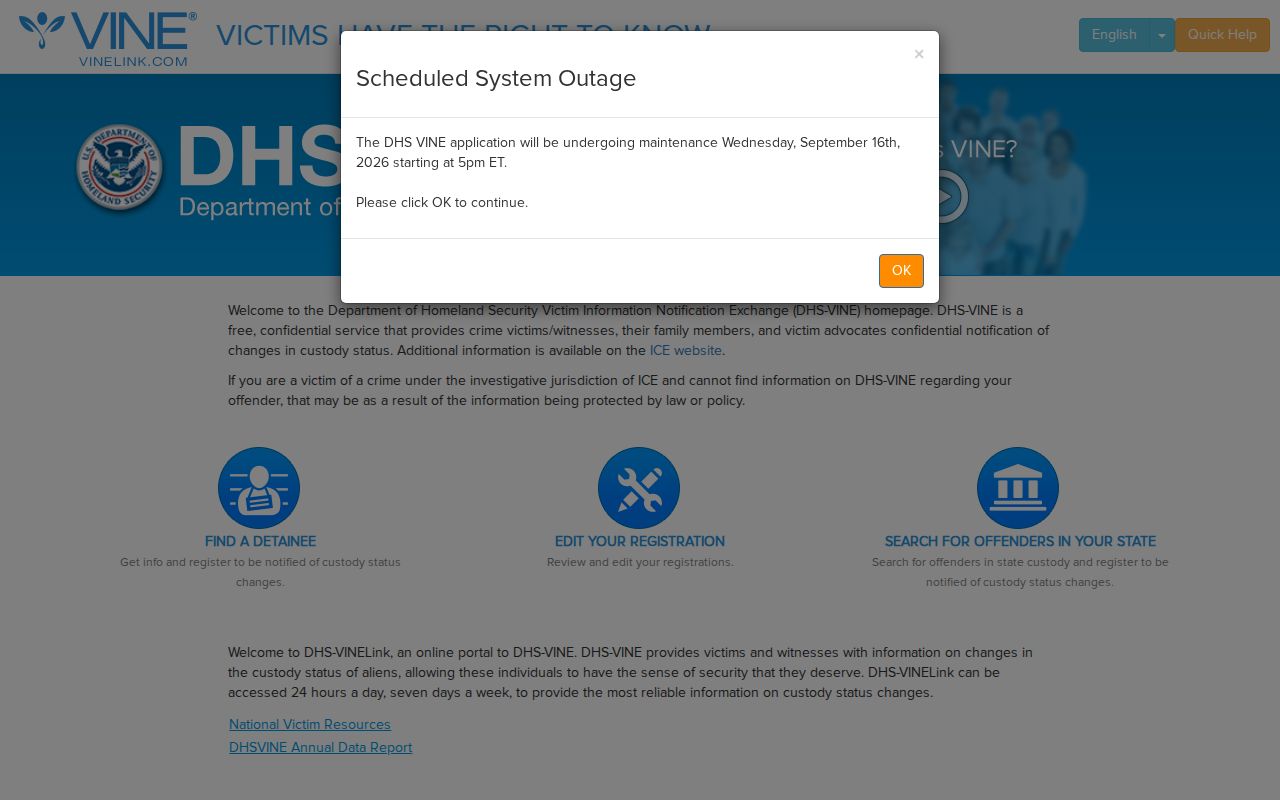 DHS VINE federal portal distinct from Kalkaska County MI-VINE